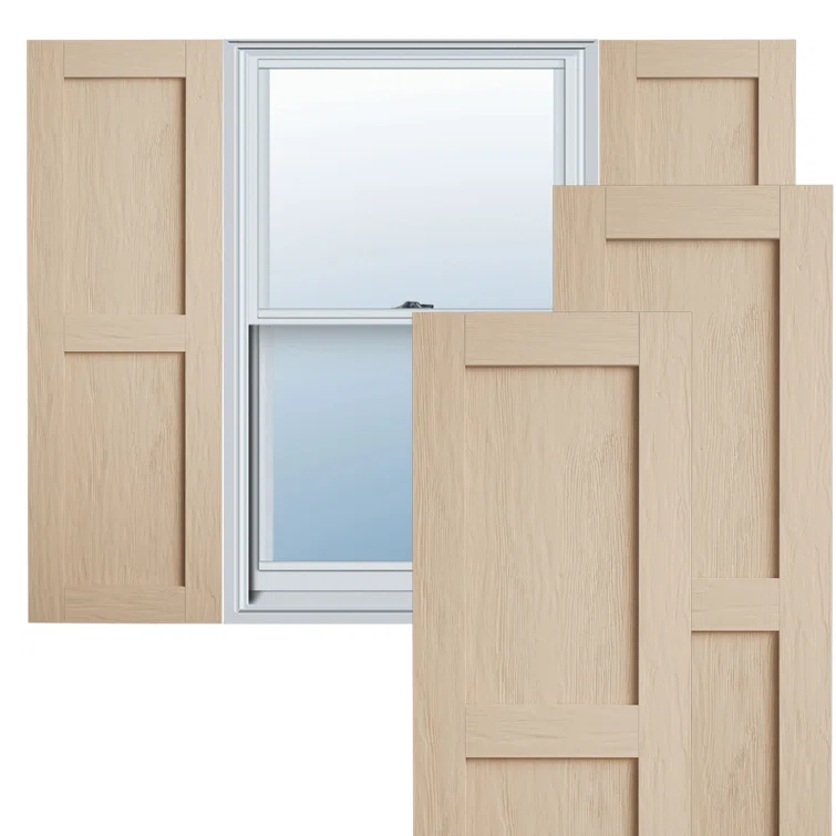 Ekena Millwork Rustic Two Equal Panel Flat Panel Faux Wood Shutters (Per Pair)