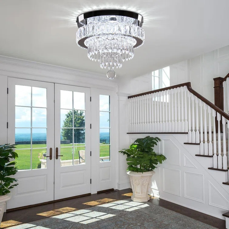 House of Hampton® House of Hampton® 11.8" Crystal Chandeliers Modern Crystal Ceiling Light LED Chandeliers Semi Flush Mount Chandelier Light for Bedrooms Dining Living Room Hallway (6500K Cool White Light)