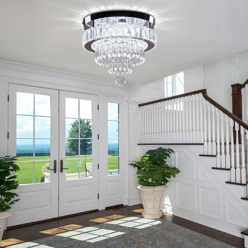 House of Hampton® House of Hampton® 11.8" Crystal Chandeliers Modern Crystal Ceiling Light LED Chandeliers Semi Flush Mount Chandelier Light for Bedrooms Dining Living Room Hallway (6500K Cool White Light)