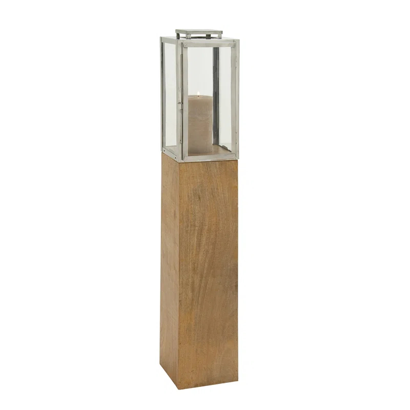 Loon Peak® Mango Wood Handmade Decorative Indoor Outdoor Brown Candle Lantern
