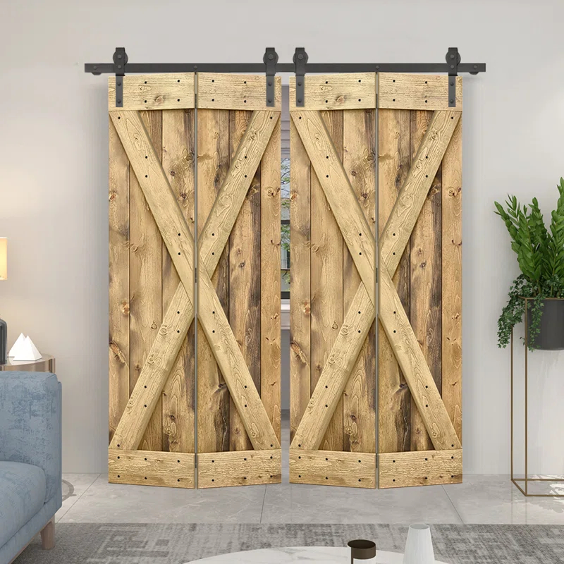 Calhome 84'' Solid Wood Barn Doors Painted Bi-Fold Door
