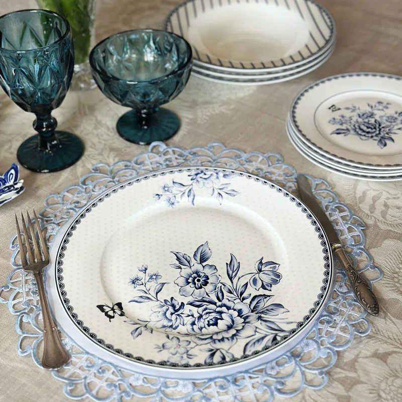 STP Goods Vintage Blue Porcelain Dinnerware Set of 24 pc for 6 pers.