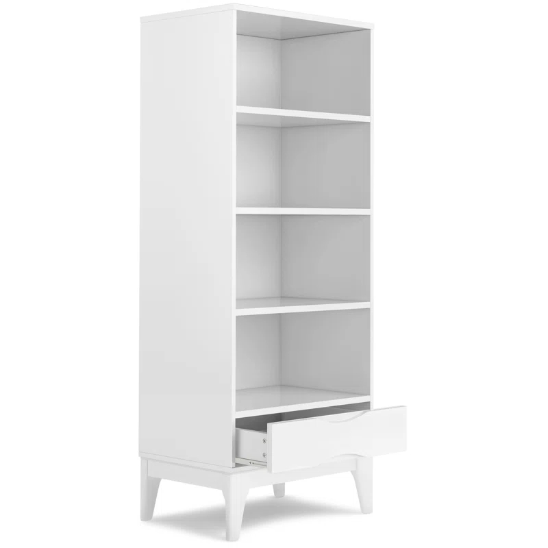 Simpli Home Harper 24"W Solid Hardwood 4 Shelf Mid-Century Modern Bookcase with Drawer and Adjustable Shelves