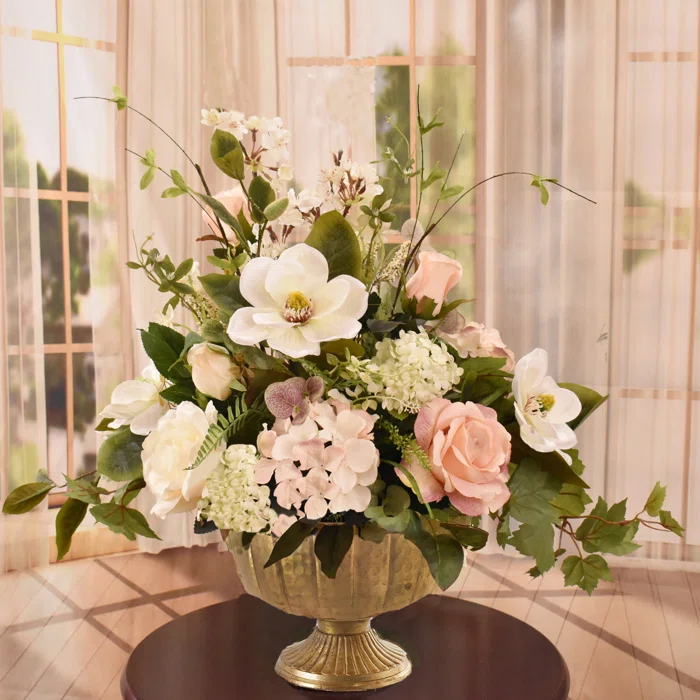 Floral Home Decor Faux Silk Arrangement in Vase