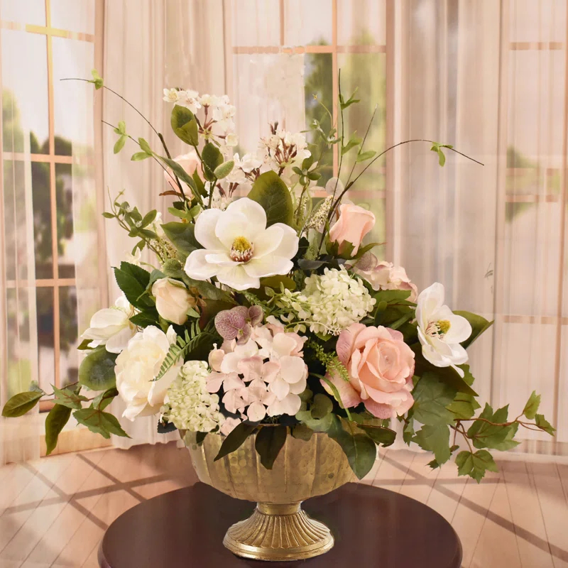 Floral Home Decor Faux Silk Arrangement in Vase