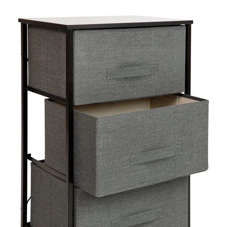 Ebern Designs Colne 3 Drawer Vertical Storage Dresser with Wood Top & Fabric Pull Drawers