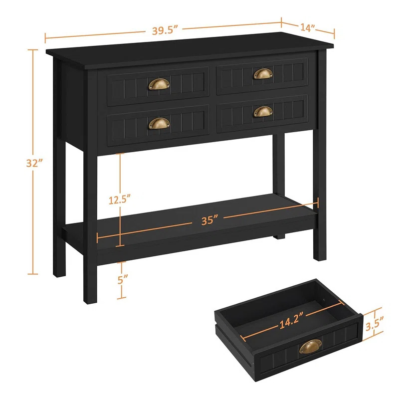 Console Table with 4 Drawers,Sofa Side Table with Open Storage Shelf, Entryway Table for Living Room