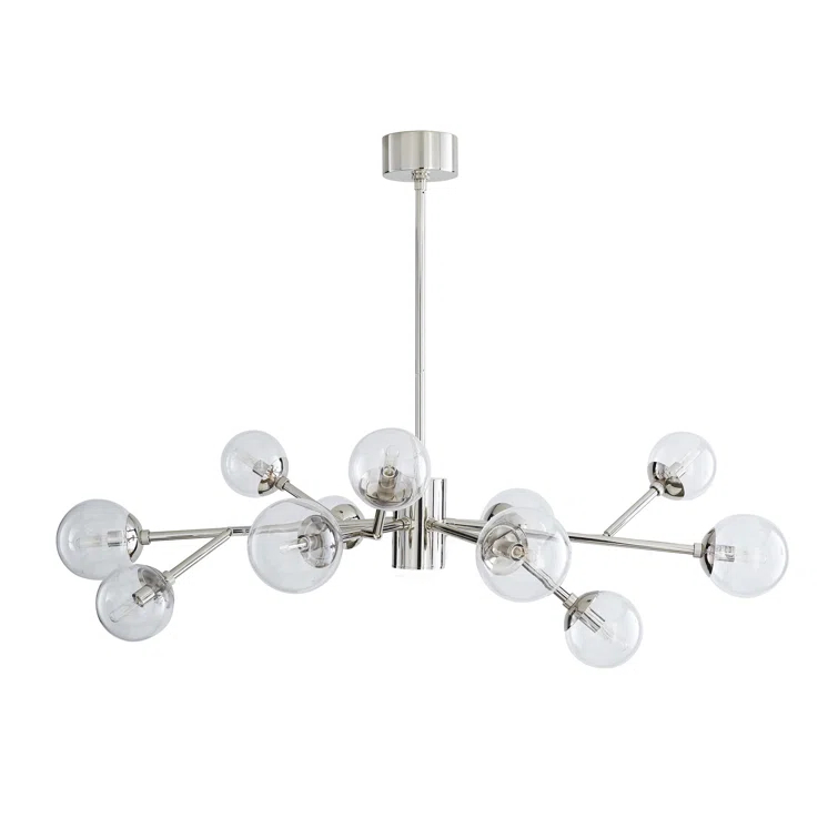 Mid-Century Inspired Sputnik Brass Chandelier with Clear Globes