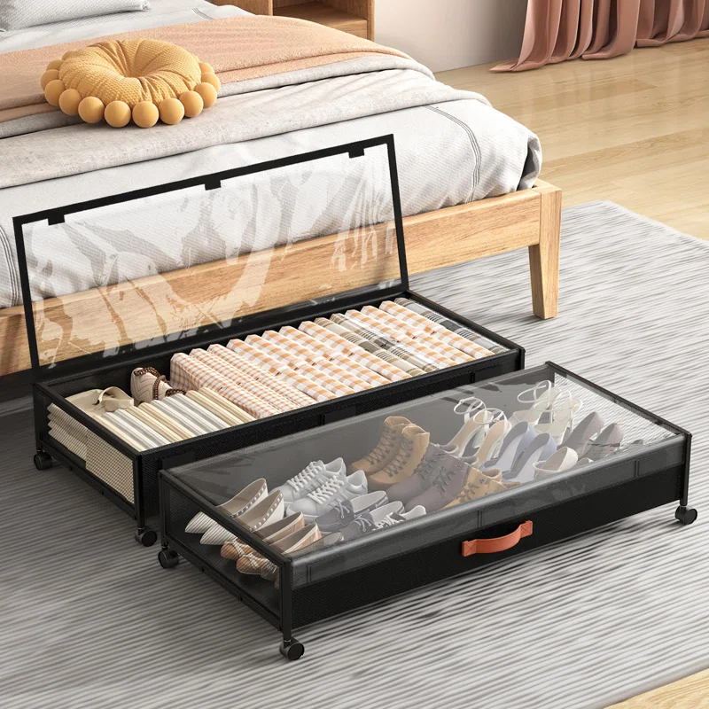 Rebrilliant Under Bed Storage With Wheels, 54L XXL Larger Under Bed Storage Containers With Clear Lids, 36'' Lengthen Under Bed Shoe Organizer, Rolling For Shoes Clothes(Black 2 Pack, XXL(36"X16.6"X7.28"))