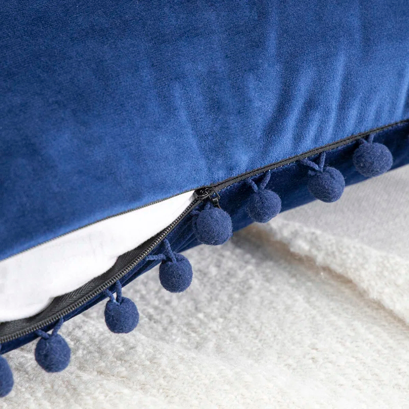 Phantoscope Velvet Pompom Collection Tassels Reversible Throw Pillow (Set of 2)