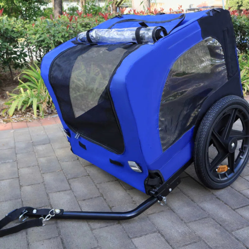 Myhomekeepers Blue High Quality 16 Inch Air Wheel Pet Bike Trailer For Dogs Foldable Bicycle Pet Trailer