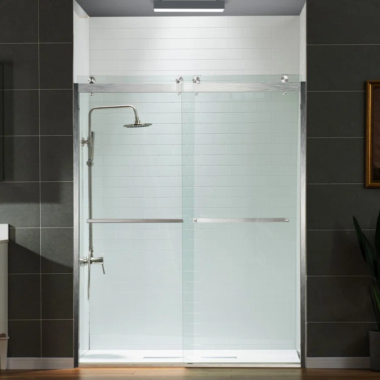 WoodBridge 56-60x76" Double Sliding Shower Door with 3/8" Thickened Upgrade Tempered Glass | Stainless Steel Hardware | Safe, Explosion-Resistant, Clear & Stylish, Sturdy & Durable  SDD6076-B