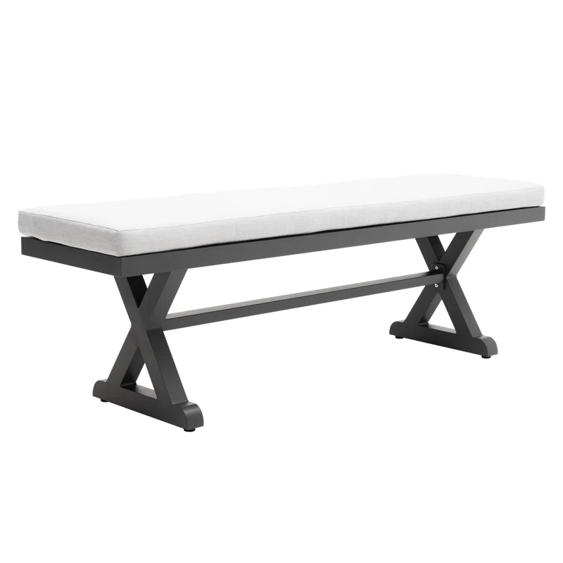 Rosalind Wheeler Outdoor Patio Bench with Cushion All Weather 63" Aluminum Benches Rectangular Dining Seating, Grey