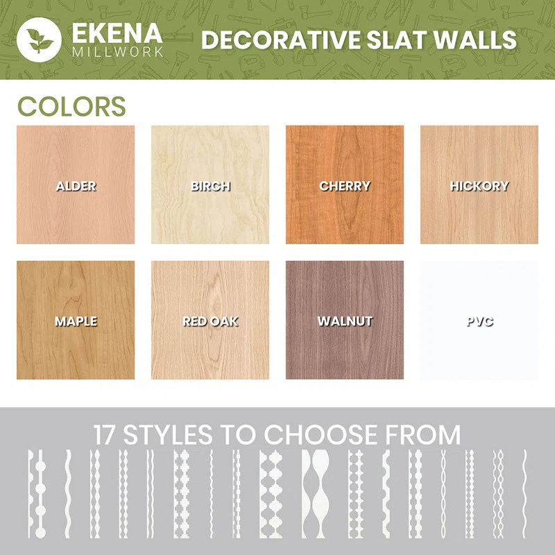 Ekena Millwork Gypsum Adjustable Wood Decorative Slat Wall Panel Kit