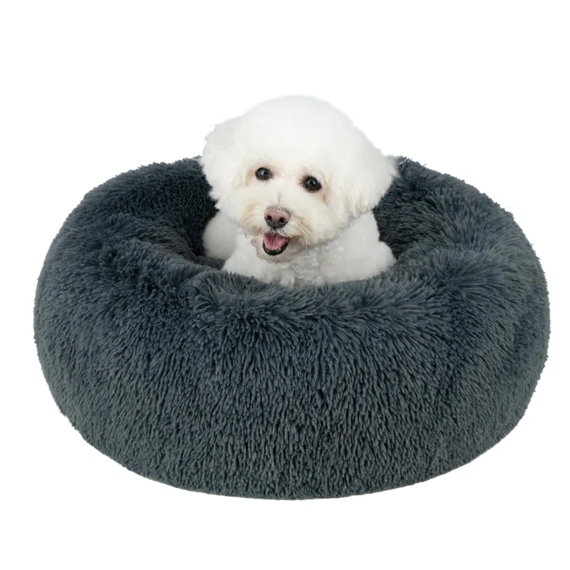 Best Pet Supplies Donut Dog Bed with Faux Fur, Anti-Anxiety Cushion, Slip-Resistant