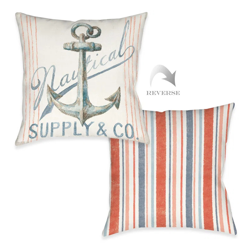 Laural Home Maritime Anchor Indoor/Outdoor Throw Pillow