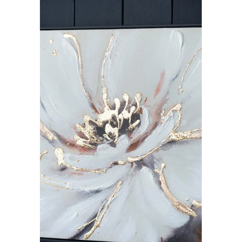 A&B Home Blooming Floral Framed Hand-Painted Wall Art - 24.5"W X 48"H X 2“L - Black Frame - Cream/Gray