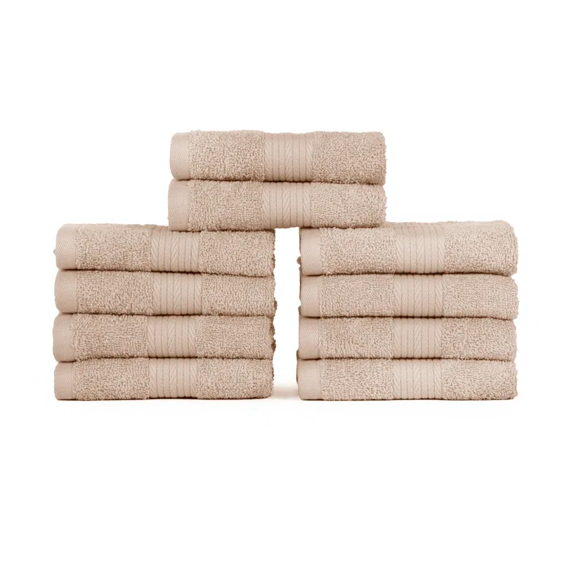 Ample Decor 100% Cotton Washcloth 12 x 12 Inch Highly Absorbent (Set of 10)