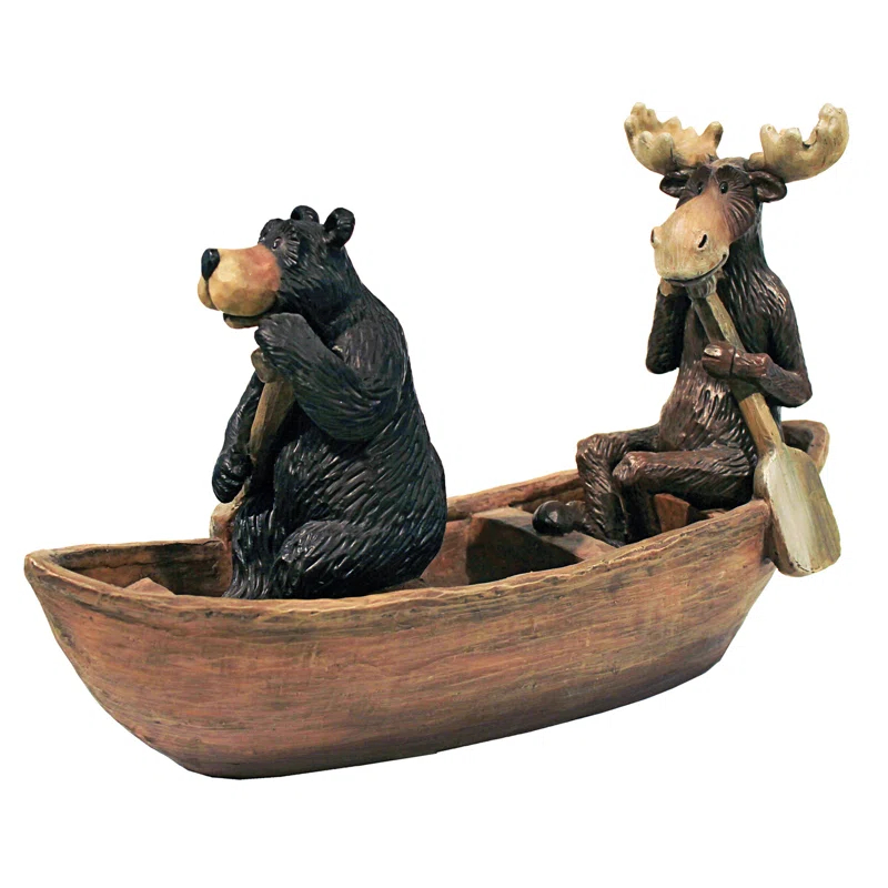 Design Toscano Moose and Black Bear in a Boat Statue