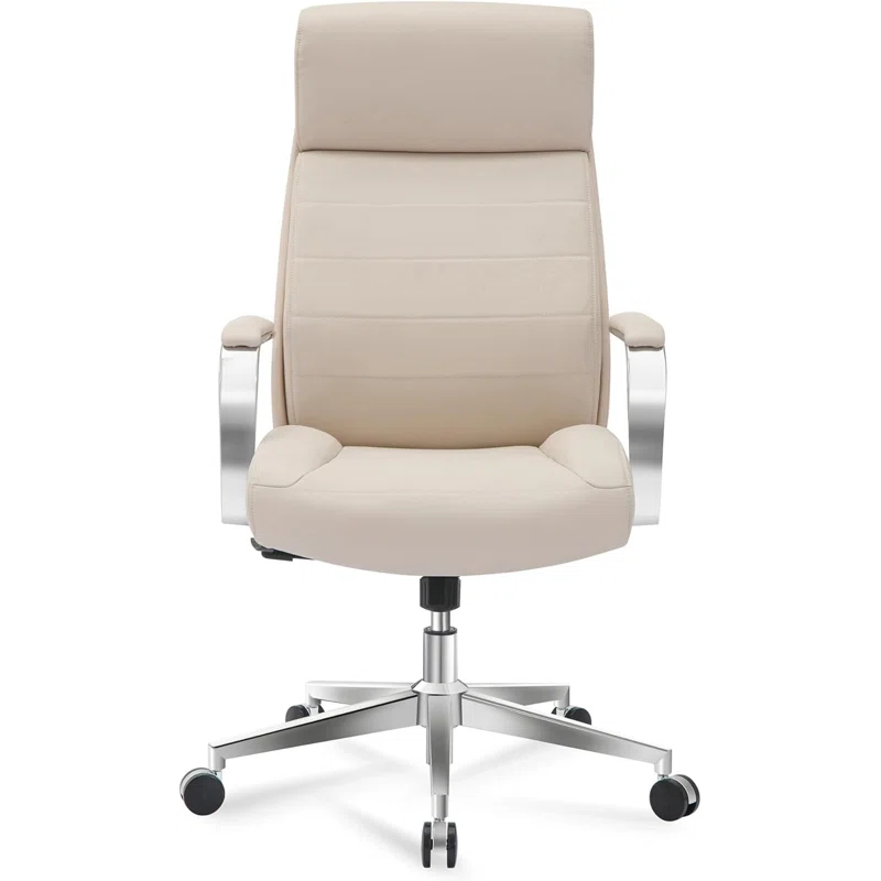 Orren Ellis Vegan Leather High-Back Executive Office Chair, Sand/Chrome, S