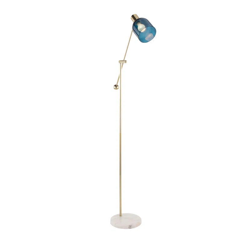Everly Quinn Marcel Contemporary Floor Lamp In White Marble, Gold Metal And Blue Glass