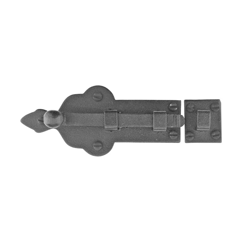 Black Slide Bolt Door Latch 3.75"L Rust Resistant Wrought Iron