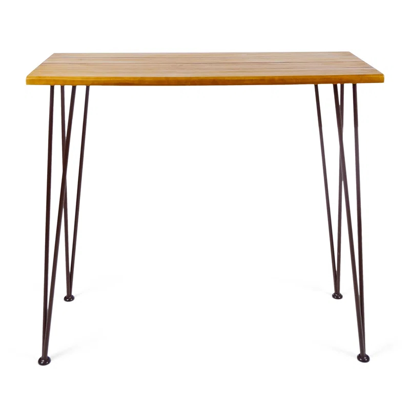 Union Rustic Loya Rectangular Acacia Wood Outdoor Bar Table