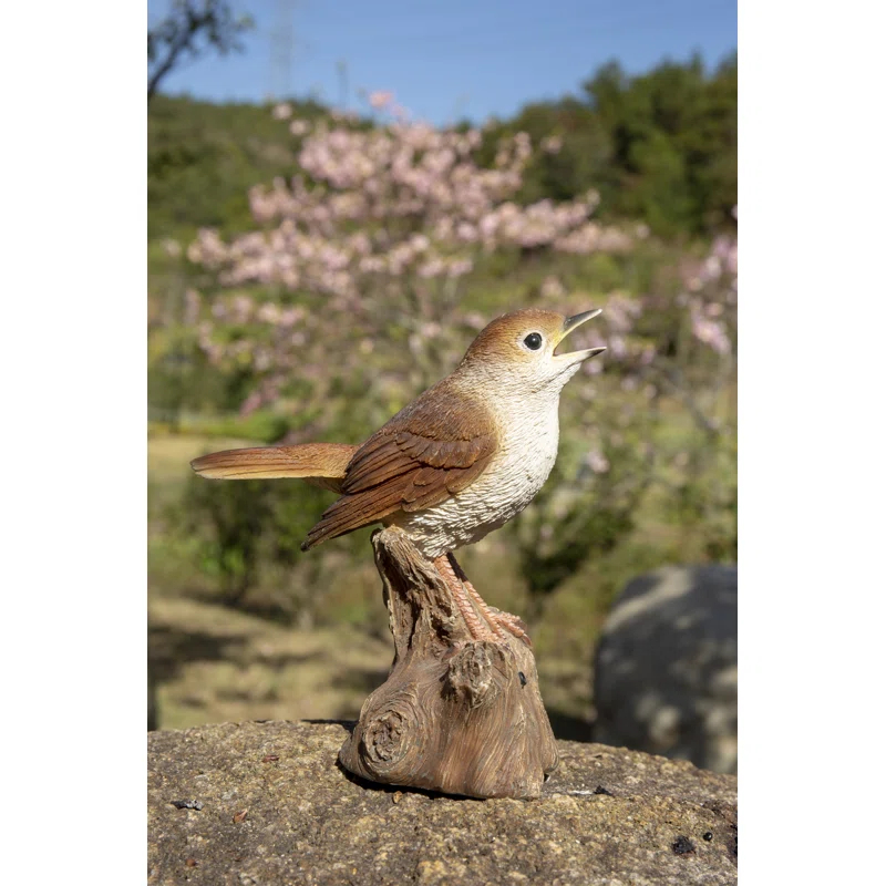 Hi-Line Gift Ltd. Motion Activated Singing Nightingale Standing on Stump