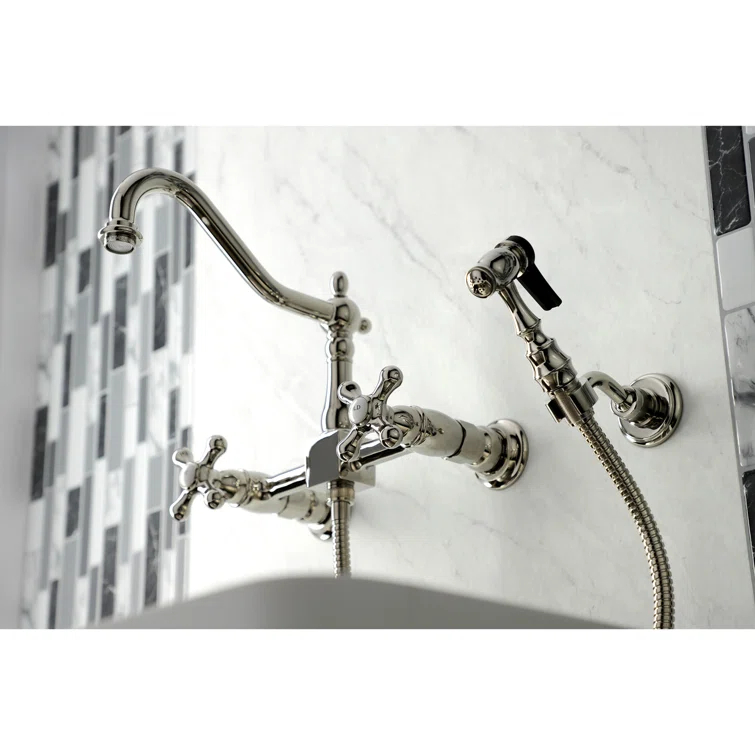 Kingston Brass Kingston Brass Heritage Double-Handle Wall-Mount Bridge Kitchen Faucet KS1241AXBS