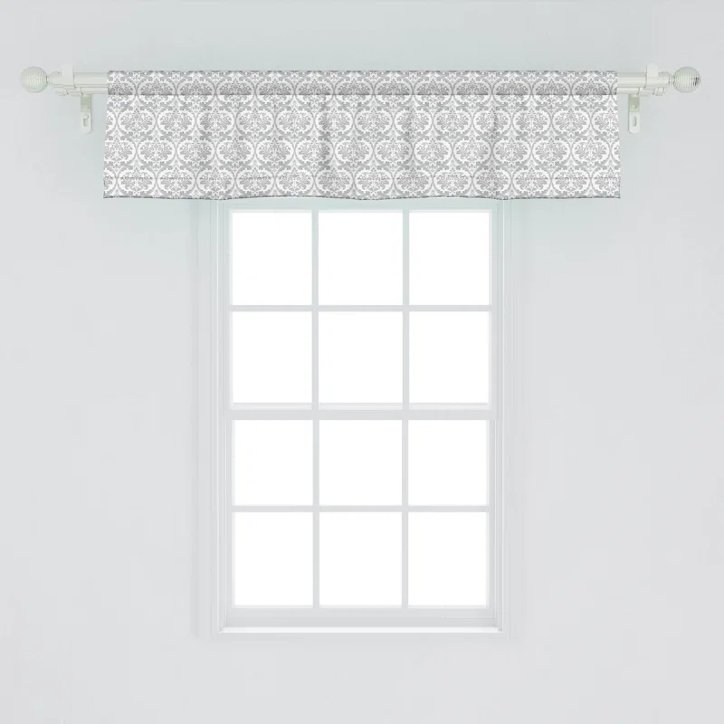 Ambesonne Damask Grey Valance Pack of 2 Flowers Swirling Ornate Pale Grey and White