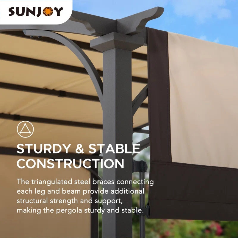 Sunjoy Sunjoy Lindt 9.5 x 11 ft. Outdoor Steel Arched Pergola with Adjustable Canopy for Patio, Backyard, and Garden