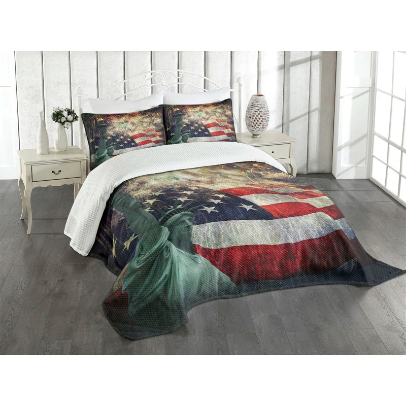Ambesonne Ambesonne Colorful Bedspread Set Fireworks 4th of July Multicolor