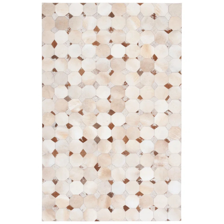 Loon Peak® Bersa Flat Weave Hair On Leather Geometric Rug