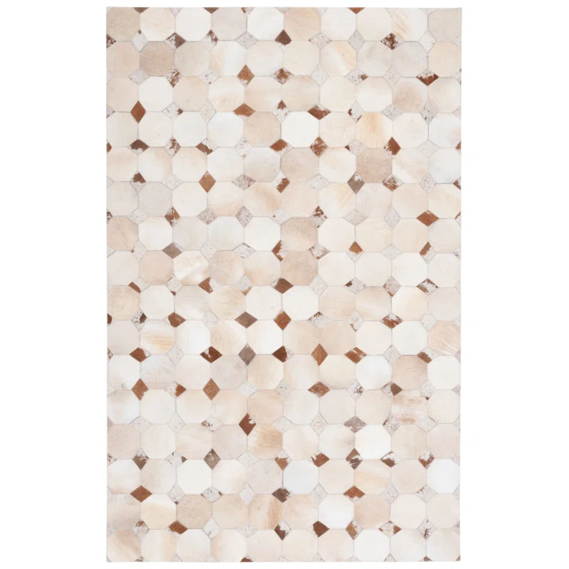 Loon Peak® Bersa Flat Weave Hair On Leather Geometric Rug