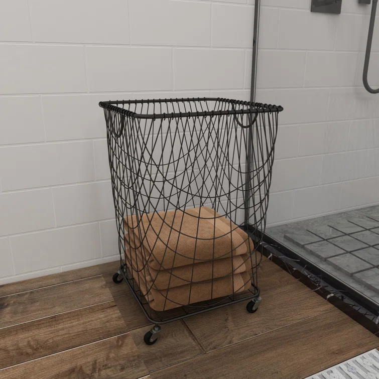 Metal Deep Set Metal Mesh Laundry Basket Storage Cart with Wheels and Handles