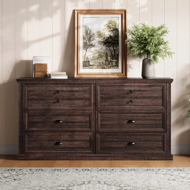 Winston Porter 58" Farmhouse 6 Drawer Dresser