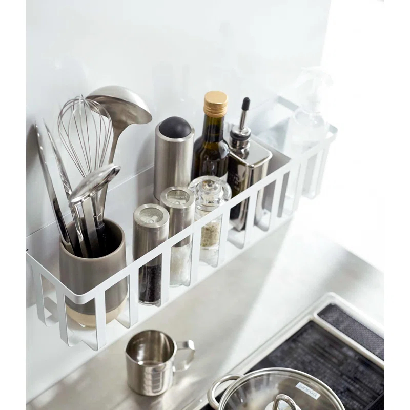 Yamazaki Home Yamazaki Home Magnet Kitchen Storage Basket - Utensil Wall Organizer, Steel, Sliding Divider