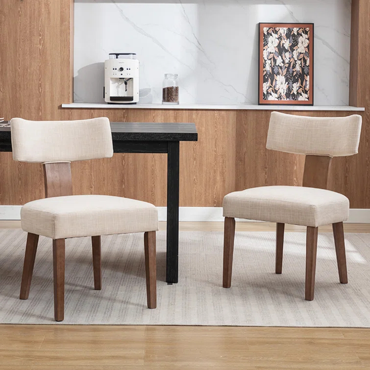 Gracie Oaks Inelda Mid Century Upholstered Dining Chairs Side Chairs Farmhouse Faux Leather Dining Chair with Wood Legs (Set of 2)