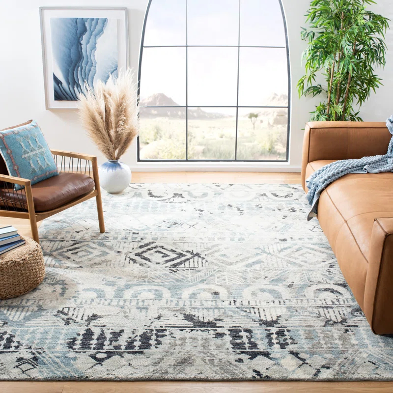 Safavieh Southwestern Hand Knotted Wool/Cotton Southwestern Rug in Gray