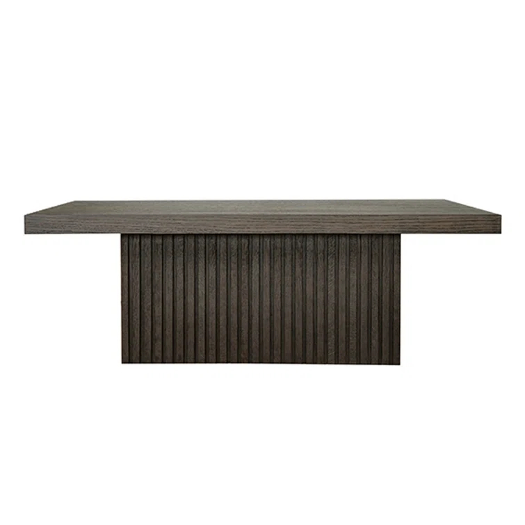 Dark Espresso Oak Rectangular Coffee Table with Fluted Pedestal Base