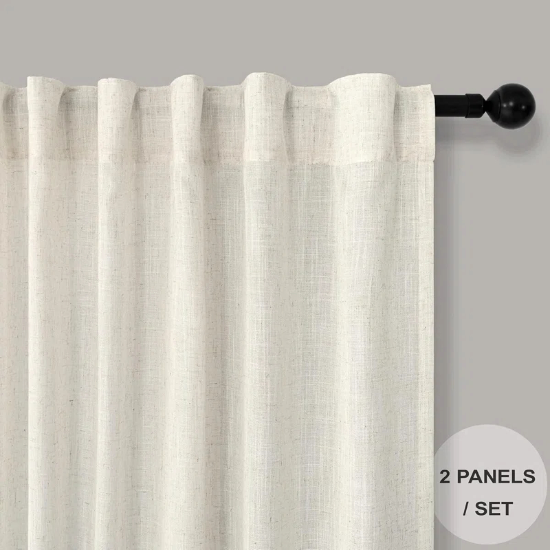Ivory Cream Curtains 86 Inches Long For Living Room 2 Panel Set Back Tab Pocket Light Filtering Semi Sheer Linen Pleat Curtains Rustic Farmhouse Boho Decor Cotton Textured Gauze Drapes 52 X 86