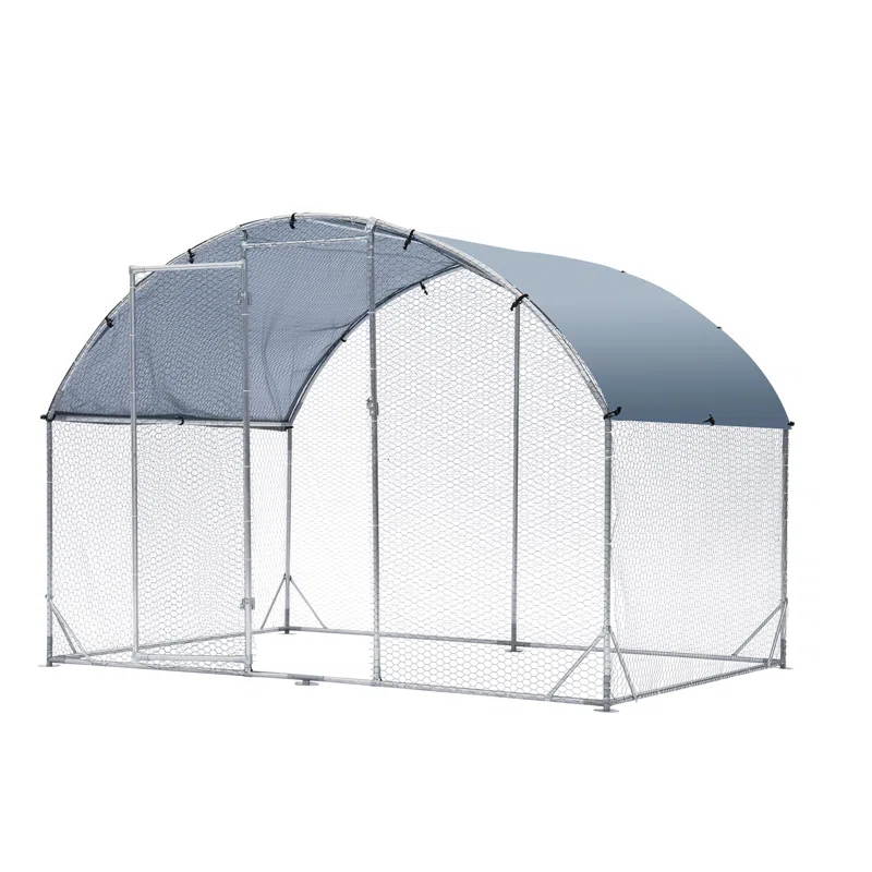 Tucker Murphy Pet™ Large Garri Metal Chicken Run with Waterproof and Anti-UV Cover, Dome Shaped Walk-in Fence Cage Hen House for Outdoor and Yard Farm Use, 9.2' x 6.2' x 6.5'