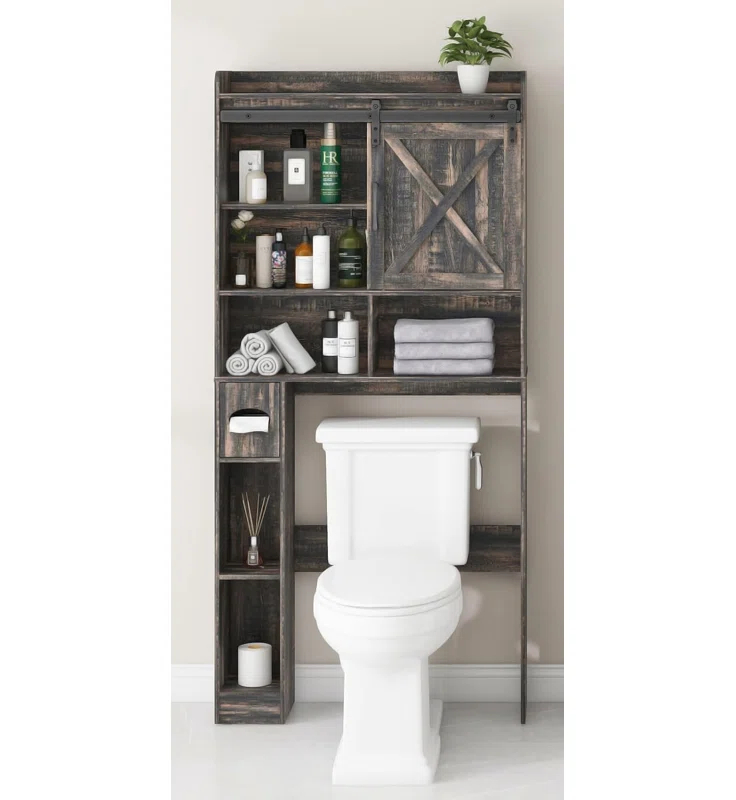 Gracie Oaks The Toilet Storage Cabinet, Farmhouse Storage Cabinet Over Toilet with 2 Barn Doors