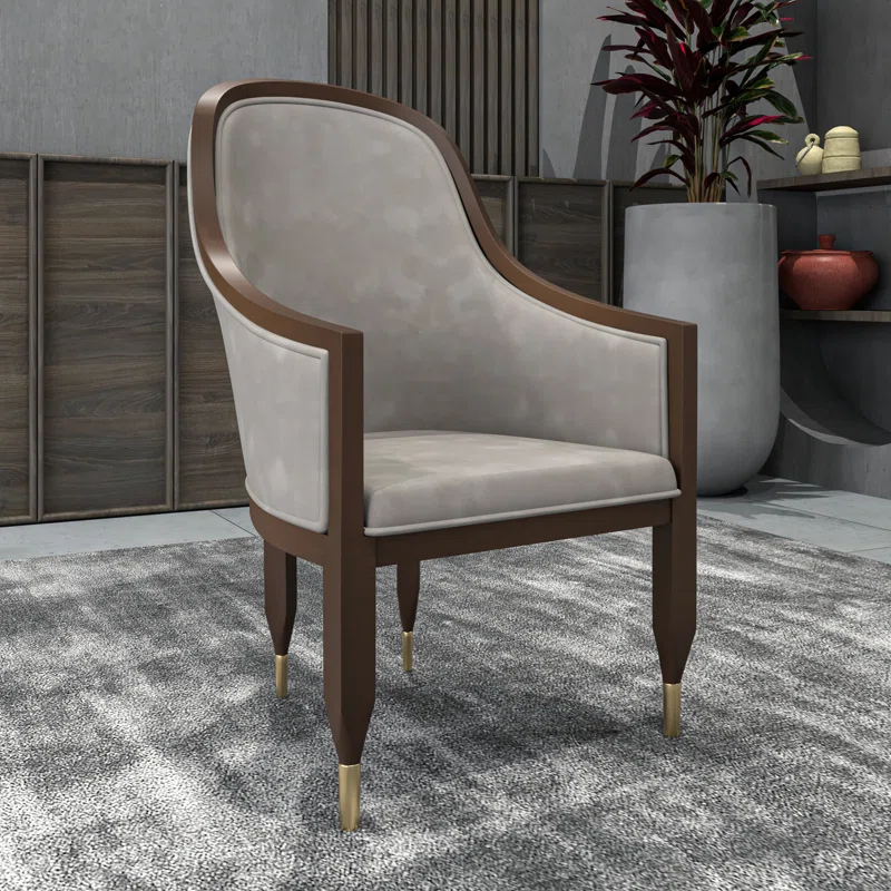 Everly Quinn Jacinto Dining Chair Upholstered In Leather With Rubberwood Frame And Legs With Gold Caps