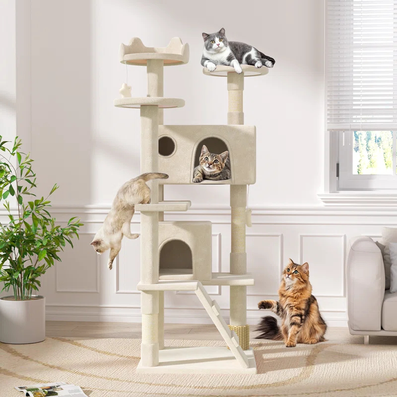 Tucker Murphy Pet™ 70" Cat Tree Tower With Scratching Posts, Multiple Cat Caves, Top Perch, And Play Features For Indoor Cats