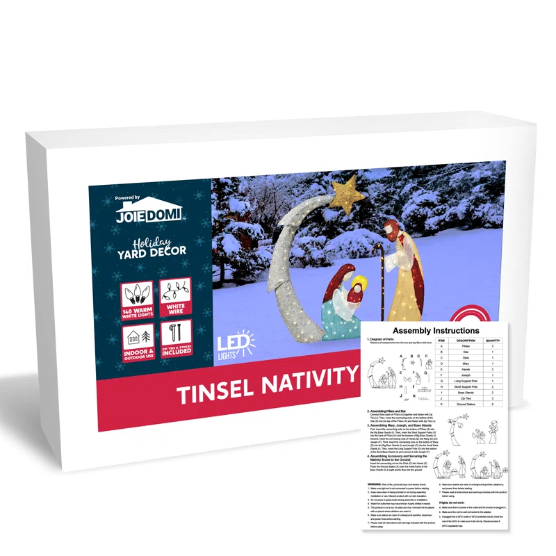 Joiedomi 5FT Christmas Nativity Scene Yard Light with Pre-Lit LED Lights for Indoor Outdoor Garden, Lawn, Christmas Event, Christmas Eve Night Decoration