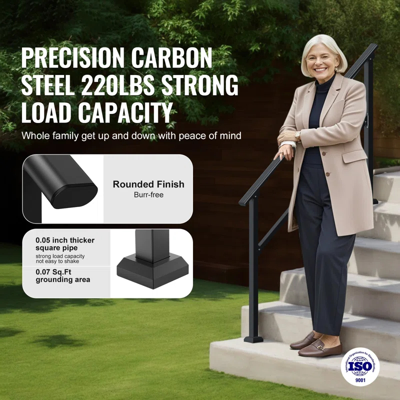 VEVOR 4-5 Handrails for Outdoor for Seniors Porch Deck Black Square Tube Steel