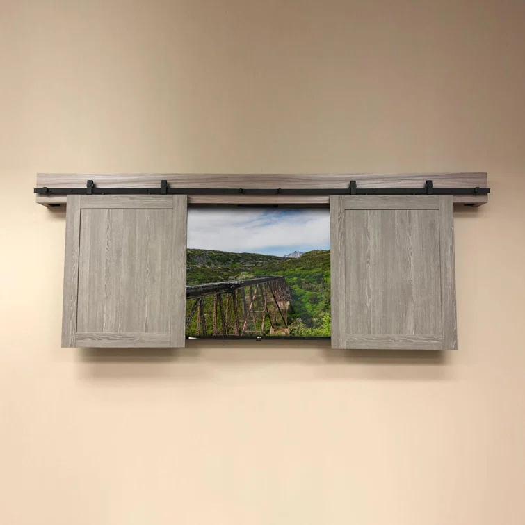 American Pro Decor 8 ft Solid Steel Mini Sliding Rolling Barn Door Hardware Kit for Double Wood Doors (2-Piece)