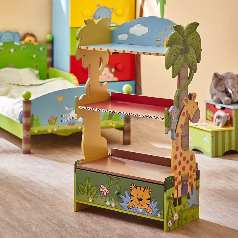 Fantasy Fields by Teamson Kids Sunny Safari  3-Tier Toy Storage Bookshelf & Drawer