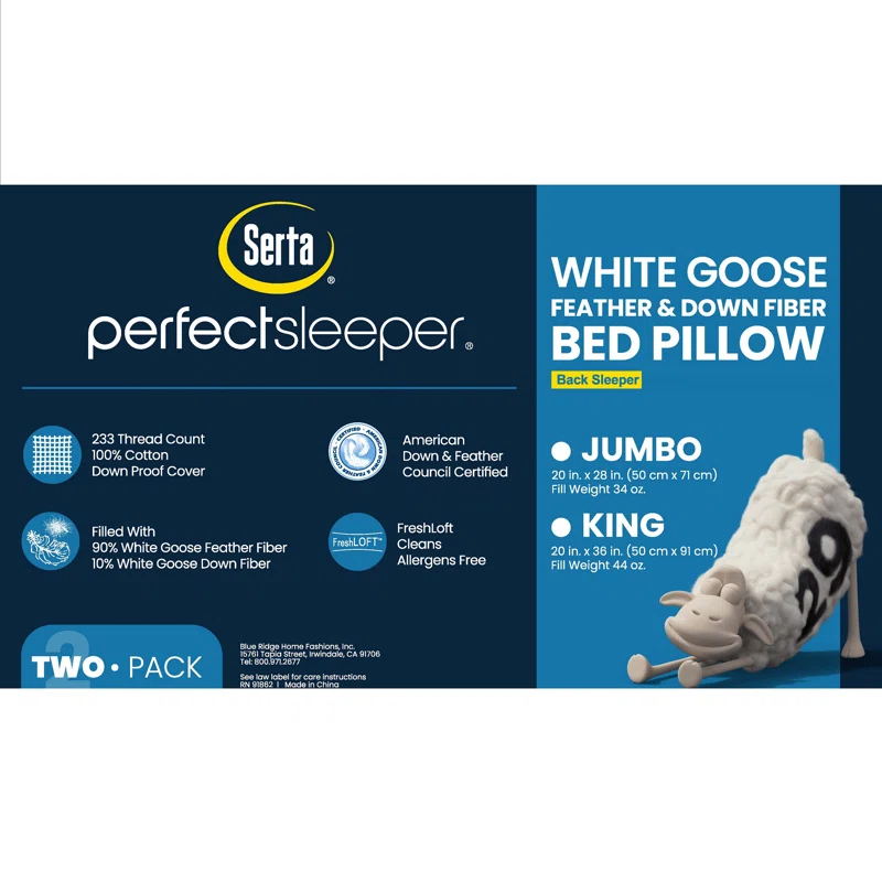 Serta Serta 233 Thread Medium Down Blend Bed Pillow